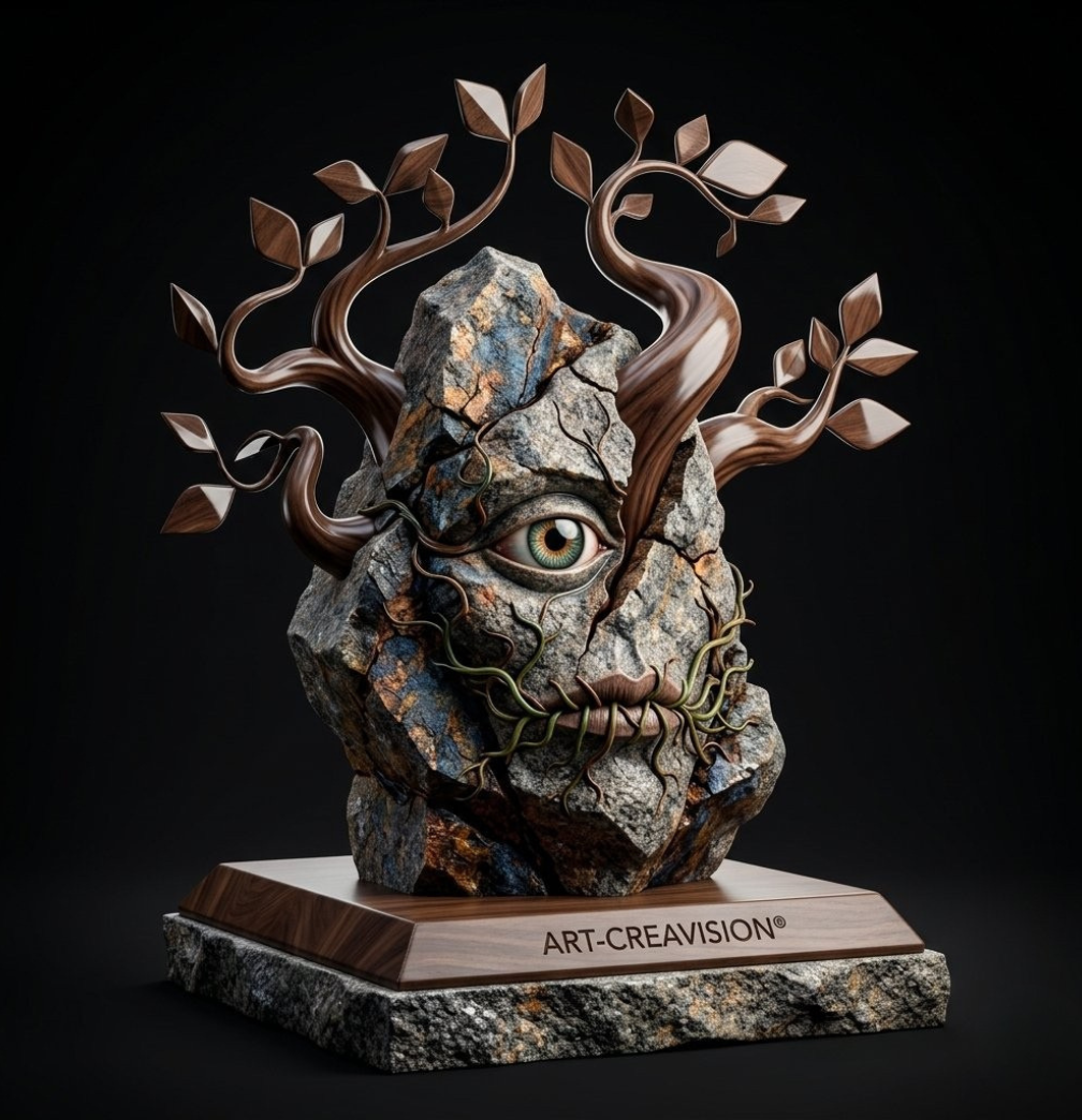 MÉMOIRE — Sculpture unique en Granit et Noyer, l'arbre des origines, 399 €